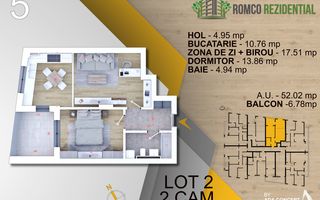 Ap 2 Camere, Panouri Solare, Ventilație Inteligentă NovingAIR - Parcul Teilor - Schiță 15