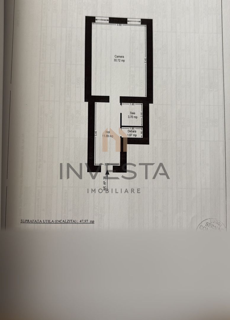 Apartament 1 camera decomandata, in Centru, langa Tribunal! - Schiță 2