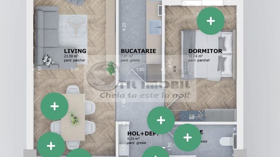 Ap. 2 camere, Decomandat, 55.56mp Tatarasi-Venetia - Poză 4