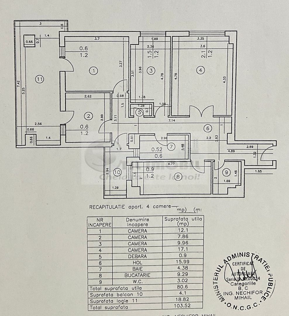 Apartament ULTRACENTRAL cu 4 camere,decomandat, langa Palas, 105 mp ! - Schiță 11