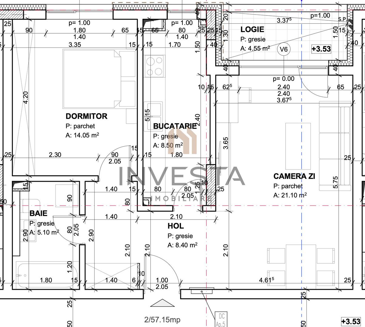 Apartament 2 camere decomandat, Constructie Premium, Andrei Muresanu! - Schiță 2