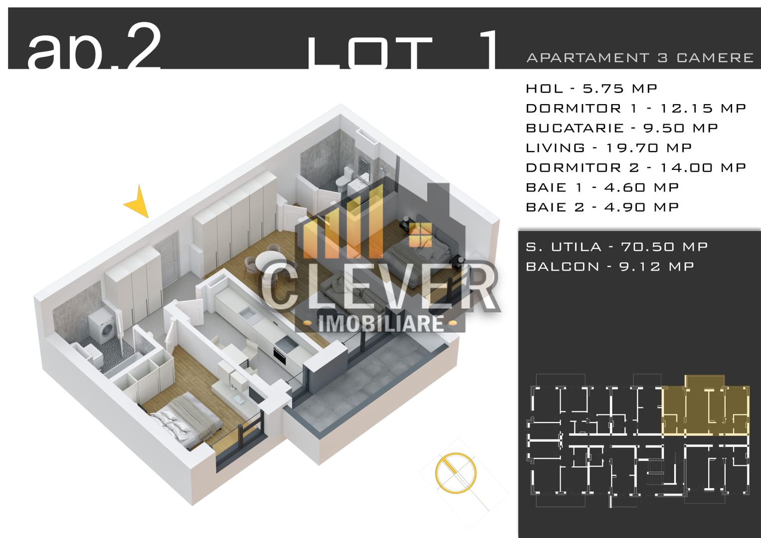 Apartament nou 3 camere, Avans flexibil, BONUS Parcare Subterana - Schiță 9