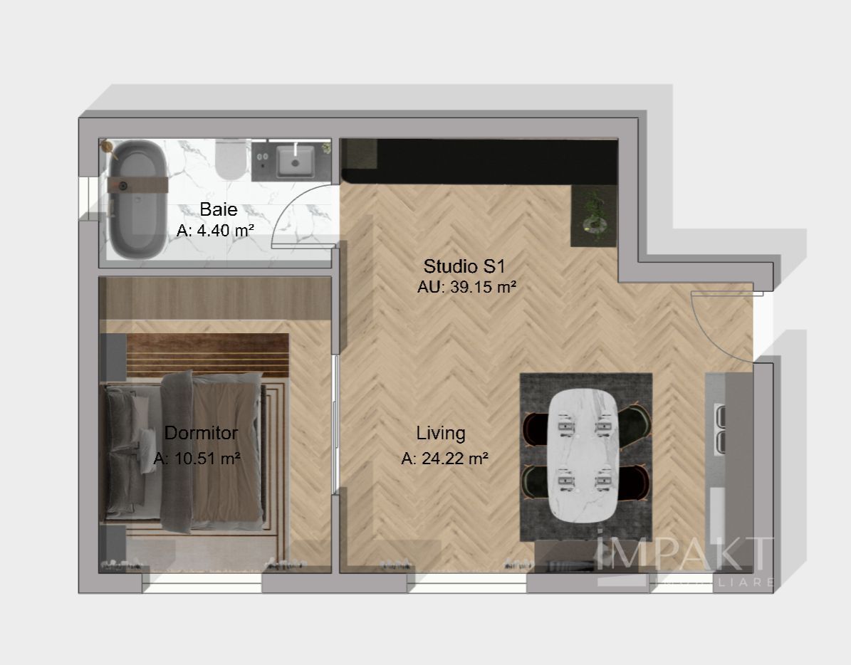 Apartament 39 mp | Bloc Nou | Nisa de Dormit | Terra, Floresti - Schiță 3