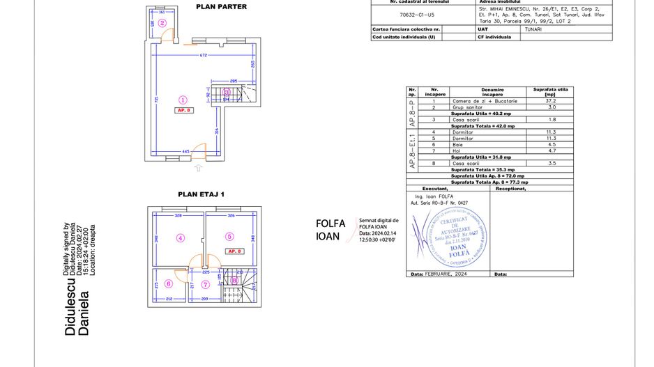 Apartament 8 – 3 camere – 77.3 mp – Parter + Etaj 1 - Poză 1