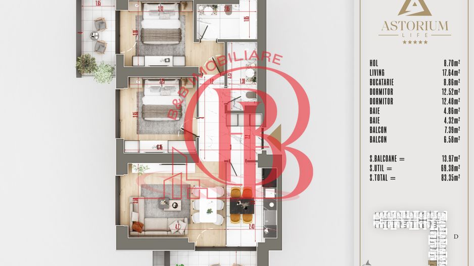 3 camere decomandat Ansamblu Premium Titan Pallady - Schiță 10