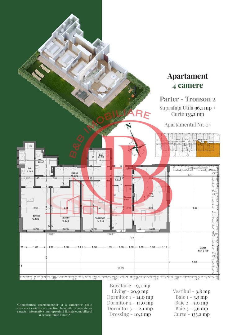 Apartament 4 camere | Gradina Proprie 133mp | Metrou Teclu - Schiță 1