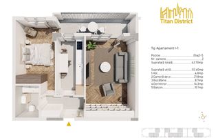 Apartament 3 Camere Decomandat, Titan-Pallady,Metrou N.Teclu - Schiță 8