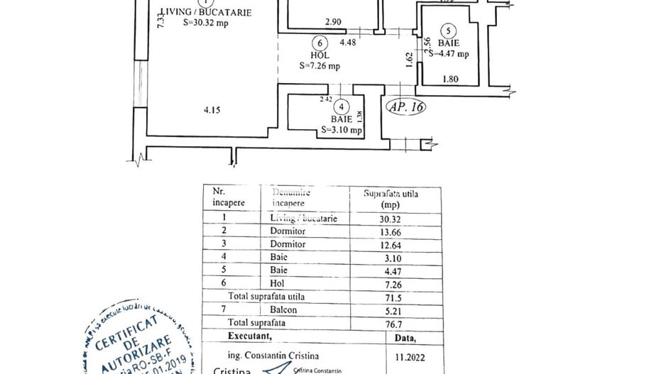 Apartament 3 camere | 72 mp  |Valletta Park | Mobilat și utilat | Sibiu - Schiță 11