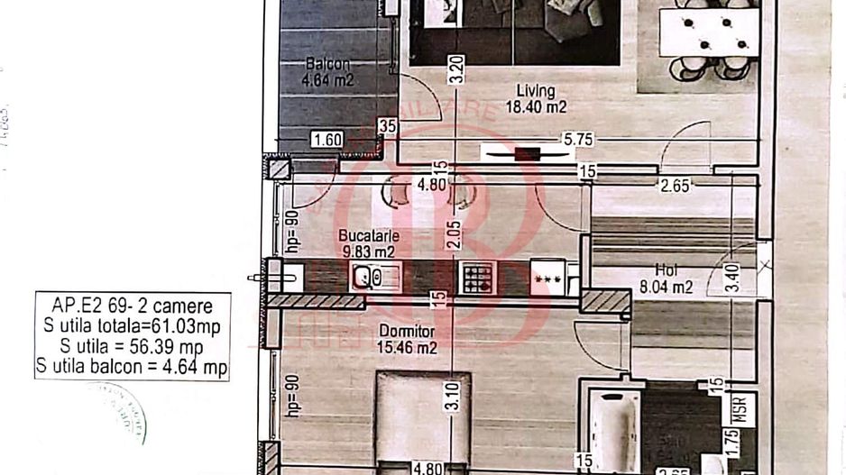 Apartament 2 camere Mobilat Utilat-Th. Pallady Metrou Teclu - Schiță 12