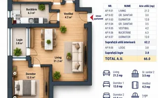 VANZARE APARTAMENT 3 CAMERE | LIZEANU | BLOC NOU | PARCARE | TERASA - Schiță 32