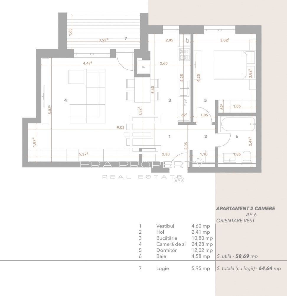 Apartament  2 camere/58.69 mp/zona Turnisor /Sibiu - Schiță 12