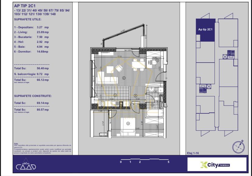 Apartament spatios cu 2 camere | XCity Tower 3 | Torontalului - Poză 15