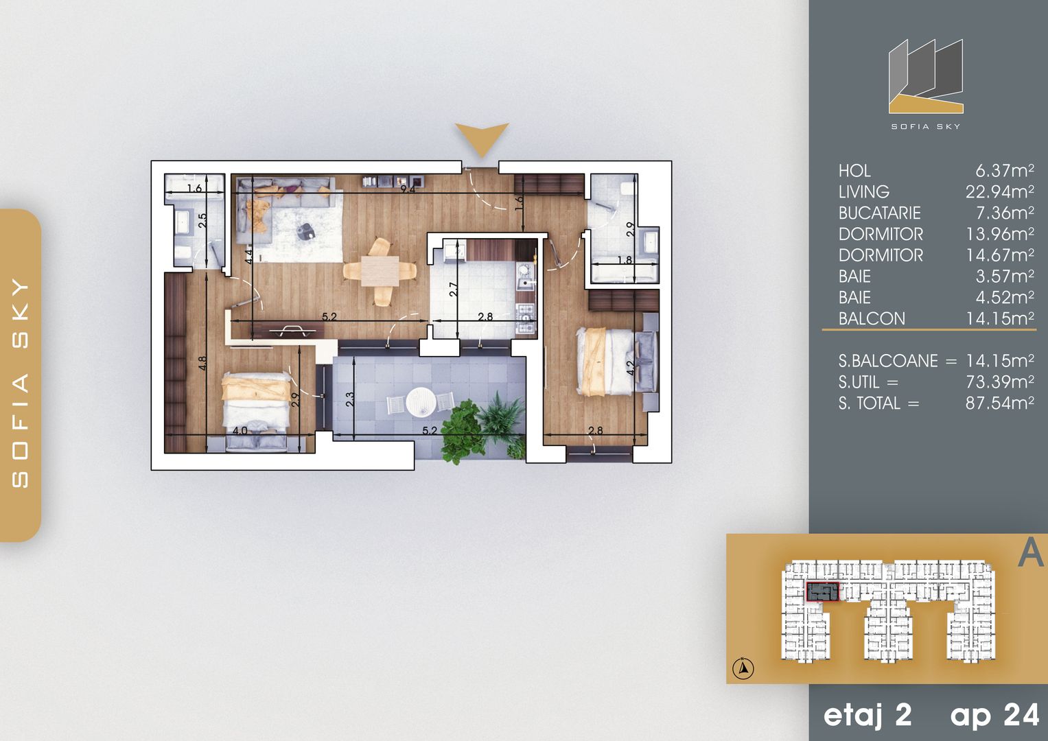 3 camere centarala apartament 2 bai la Metrou N. Teclu - Schiță 10