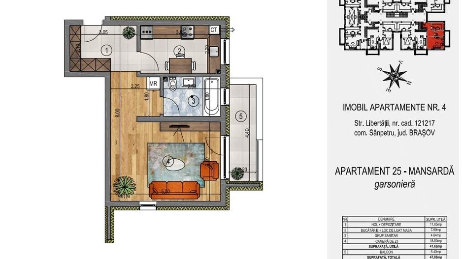 Garsonieră  mansardă Orizont Residence Sânpetru (preț fără TVA) - Poză 4
