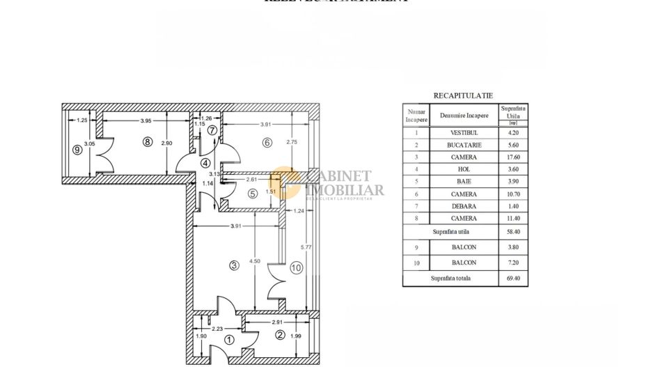 3 Camere - 70MP | Decomandat | 2 Balcoane | 1/9 | M Gorjului la 5 min - Schiță 8