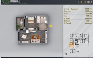 Apartament 2 camere Panouri Fotovoltaice Th. Pallady - Schiță 1