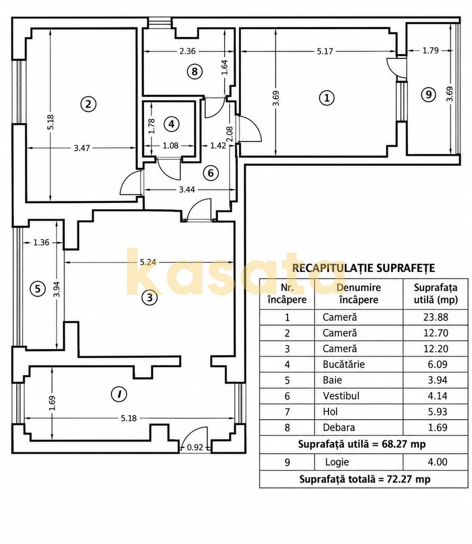 APARTAMENT 3 CAMERE | 72MP  | IANCULUI-MEGA MALL | CENTRALA | RENOVAT - Schiță 15