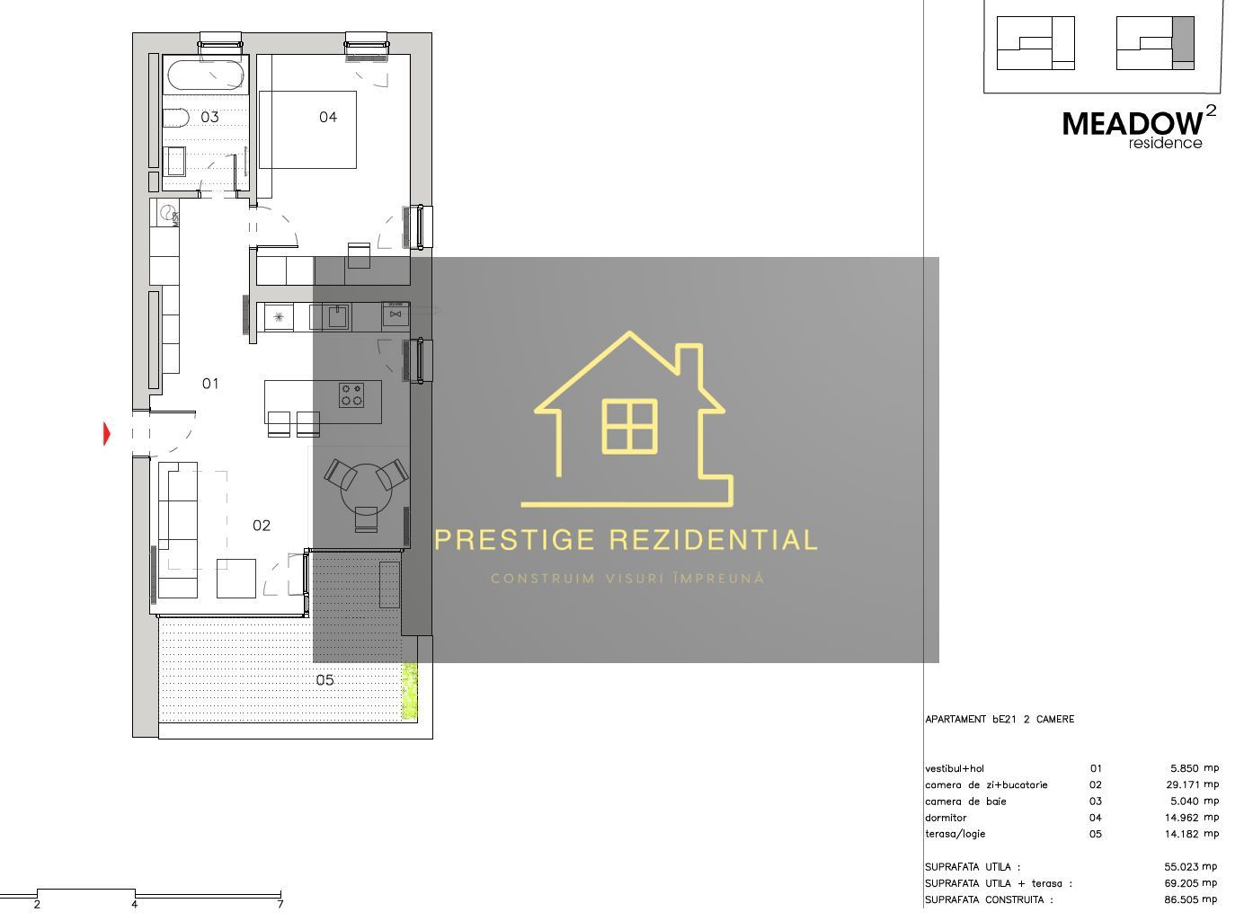 Ap.2 Cam.Finalizat Cu Terasa ,Titan-Pallady-Metrou - Schiță 3
