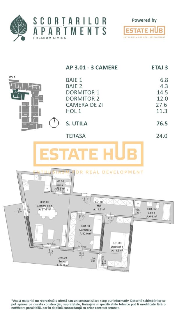 Apartament nou 3 camere Zona Centrala | Comision 0% - Poză 2