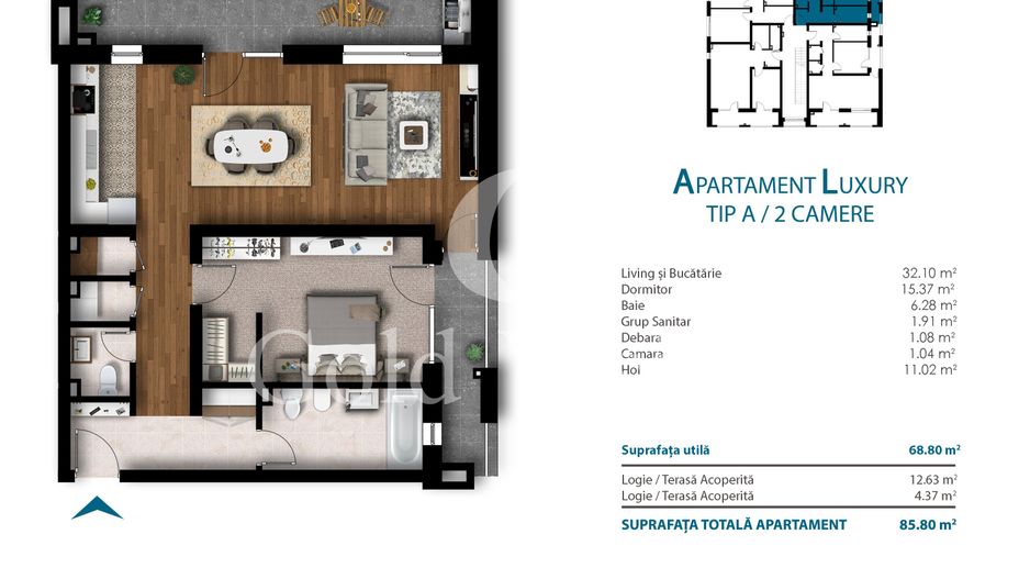 Apartament cu 2 camere, 69 mp utili, bloc nou, cartier Unirii - Schiță 11