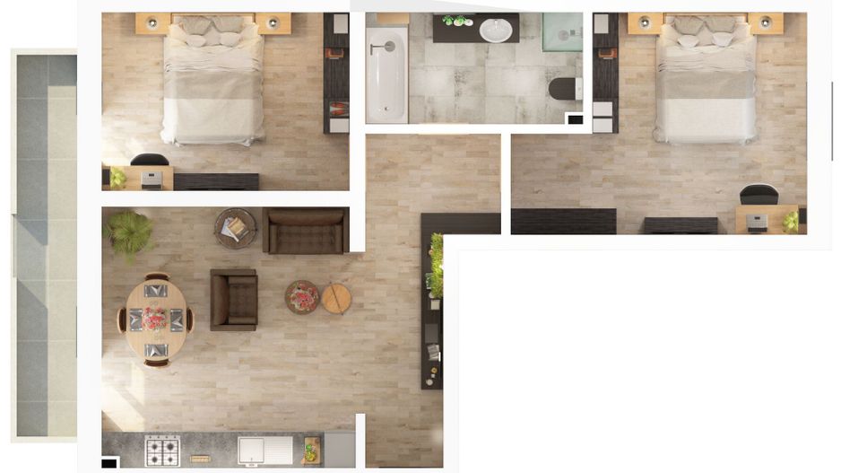 Apartament 3 camere gradina 47 mp Piata Rahovei, Dedeman - Schiță 3