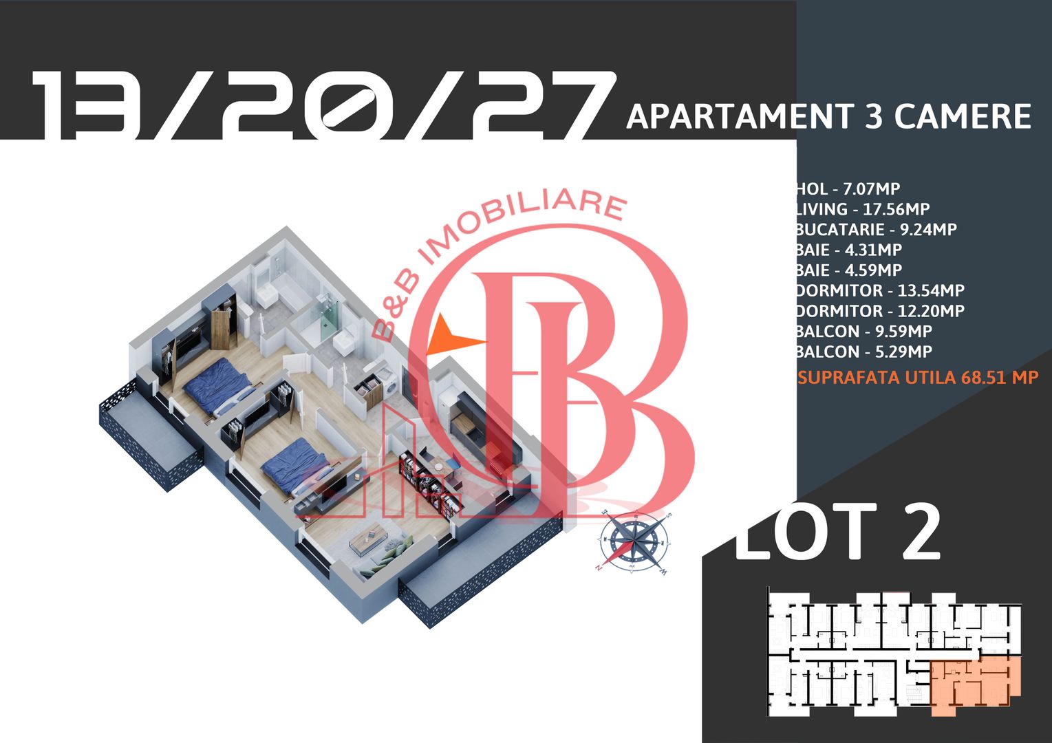 3 camere decomandat Titan Pallady -parcare bonus -STB la 7 minute - Schiță 7