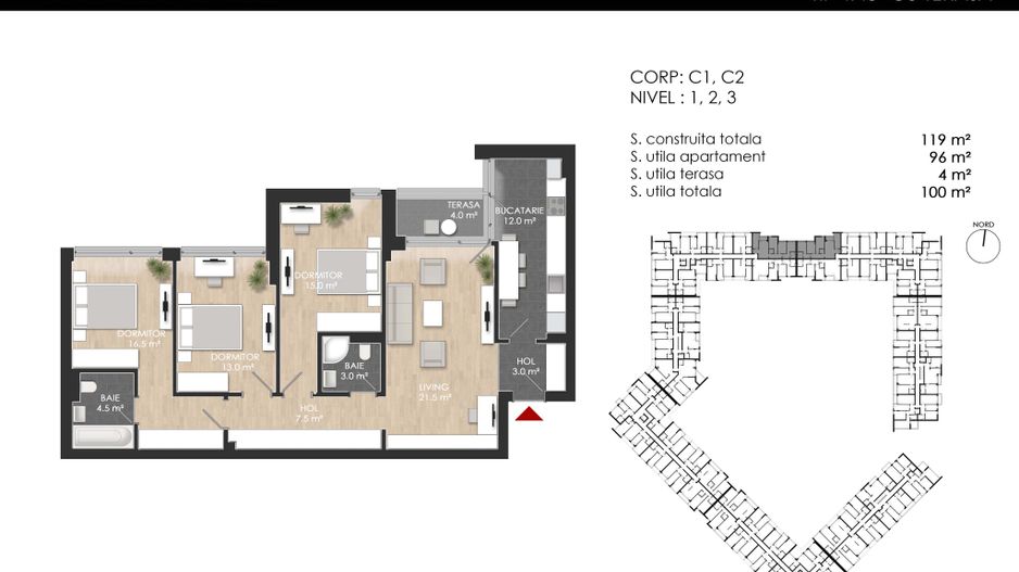 3 camere - 100 mp UTILI - Etaj intermediar. Atria Urban Resort - Poză 13