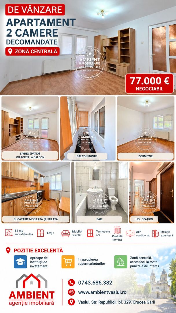 Apartament cu 2 camere, ETAJ 1, mobilat și utilat, VASLUI - zona RACOVIȚĂ; - Poză 1