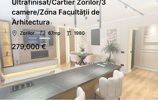 Ultrafinisat/Cartier Zorilor/3 camere/Zona Facultății de Arhitectura