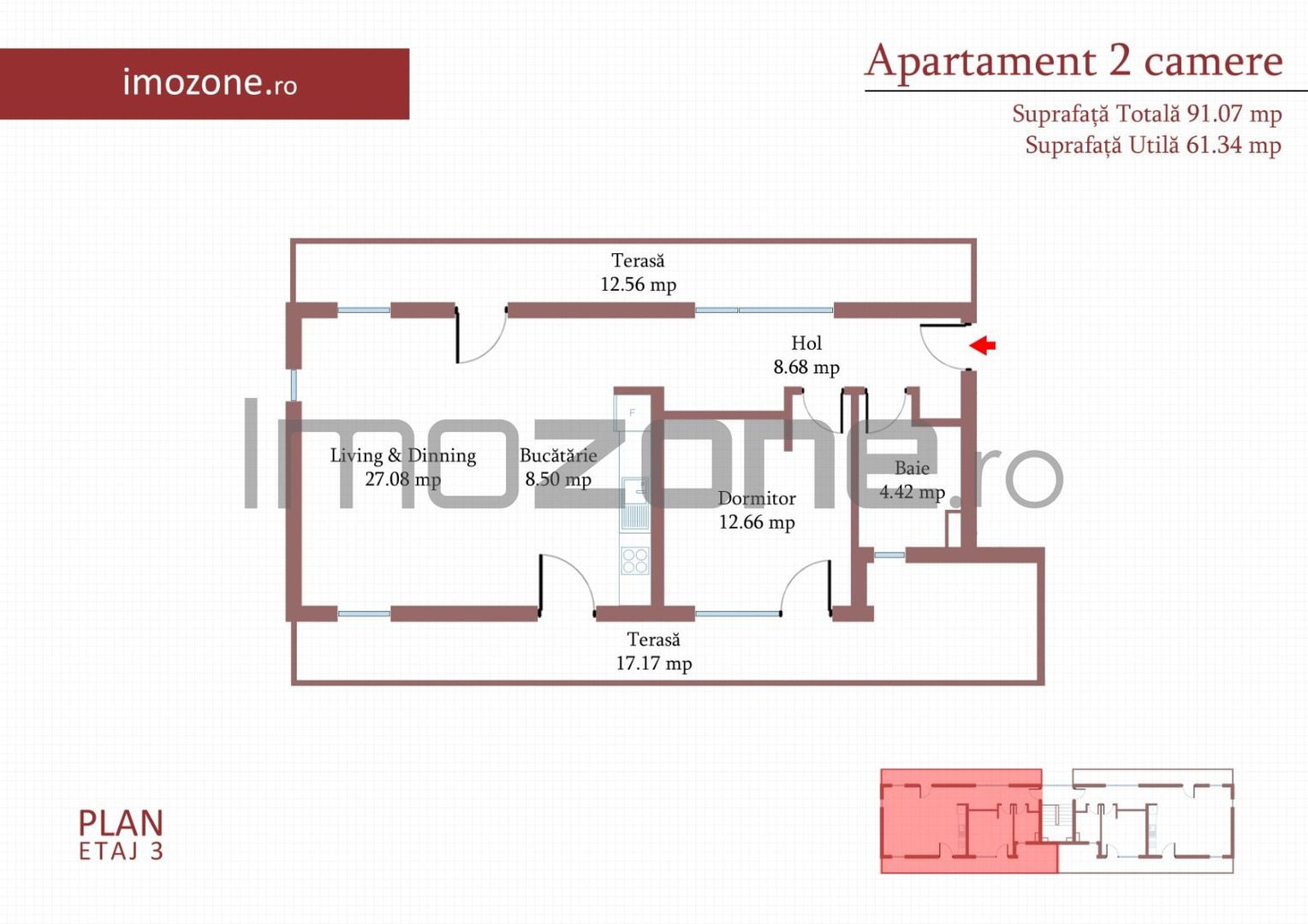2 camere cu terasa de 29 mp, 3 bai, etaj 3, FINISAT MODERN,  COMISION 0% - Poză 1