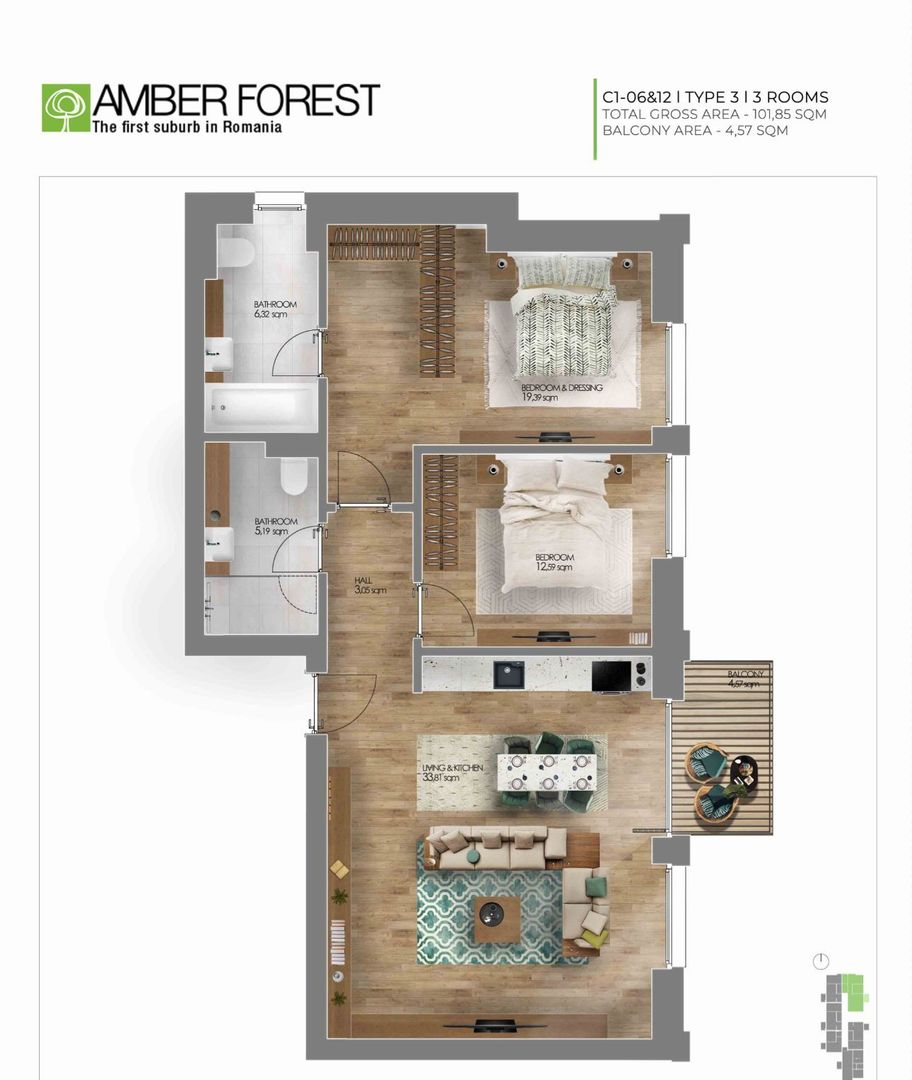 3 camere | Amber Forest | Tunari | Pipera | Otopeni Parcare - Poză 19