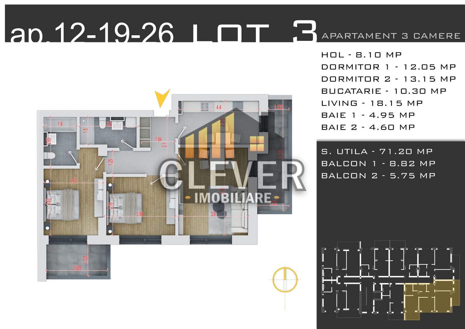 Apartament 3 cam Decomandat, Promotie Parcare, Pallady – Comision 0% - Poză 3
