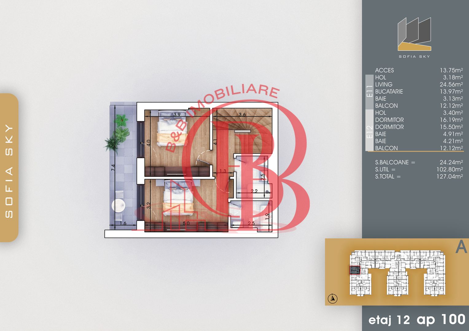 3 Camere modern-Scara interioara-Titan-Pallady-7min metrou - Schiță 5