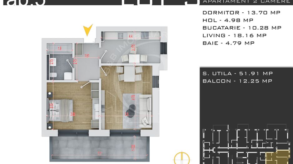 Theodor Pallady-Metrou Teclu-2 camere cu Parcare Bonus - Schiță 13