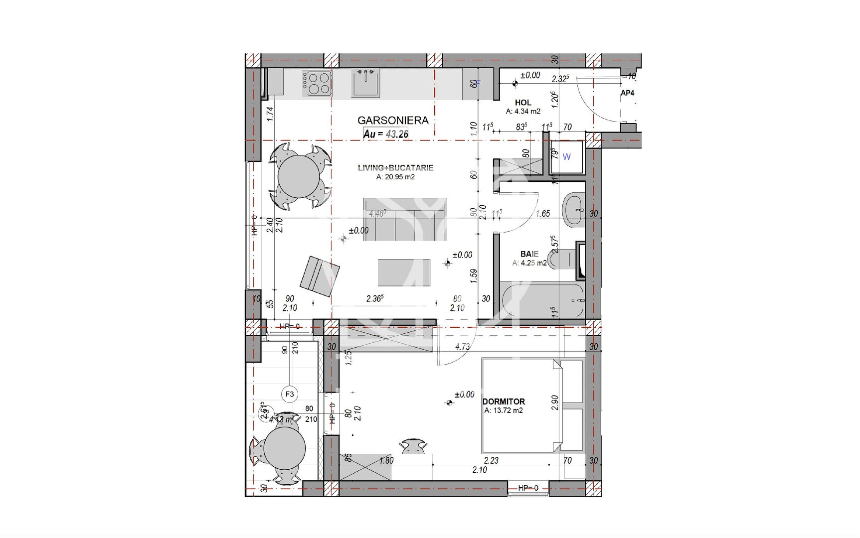 Apartament 2 camere, 43.26 mpu, aer conditionat (LOG-GAL-ap.9) - Poză 2