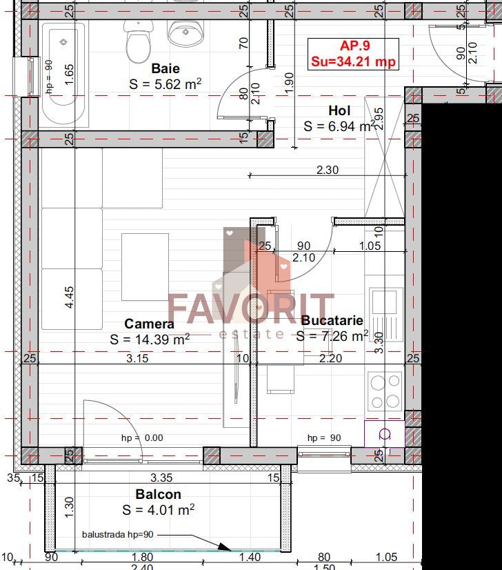 Etaj 1. Decomandat. Disponibil imediat. Loc de parcare - Schiță 10