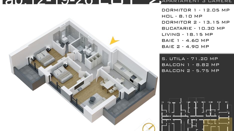 3 camere -parcare inclusa - proiect nou -Pallady - Schiță 13