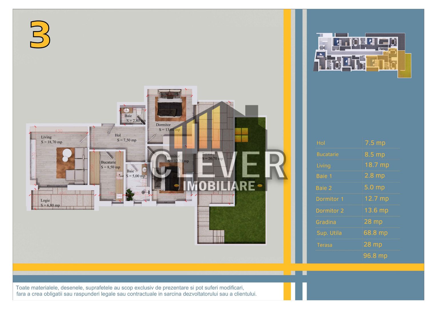 Ap 3 cam cu terasa si gradina, zona Pallady, metrou Teclu - Schiță 12