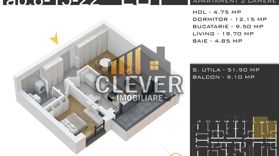 Apartament 2 Camere, 56 mp | Theodor Pallady - Schiță 9