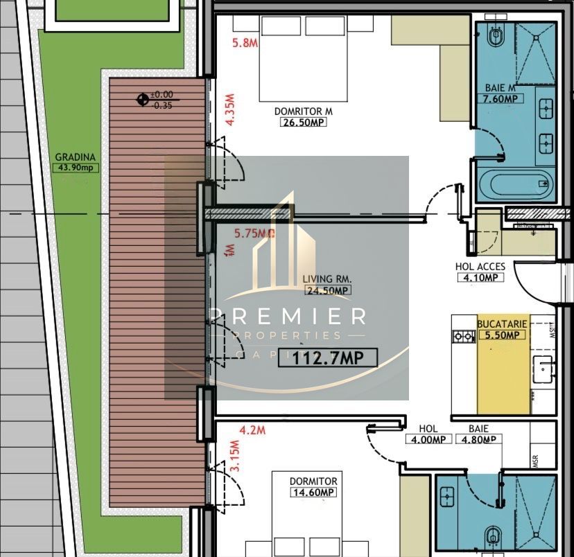 Apartament 3 camere cu grădină și terasă One Floreasca mobilat premium - Schiță 8