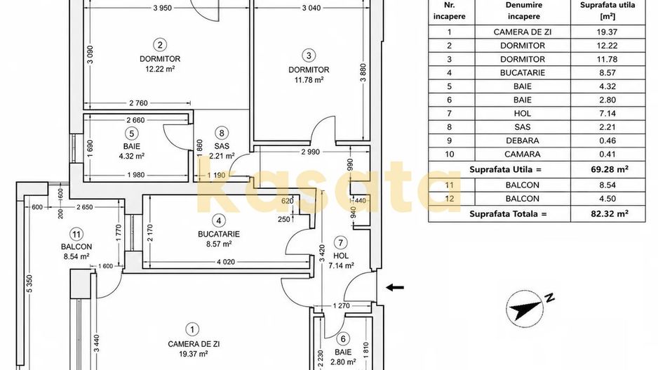 3 camere | 82,32 mp | 2 băi | 2 balcoane | Baba Novac Residence - Schiță 22