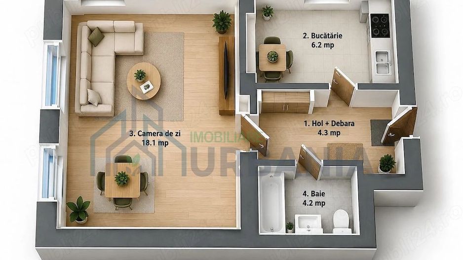 Apartament 1 cameră decomandat, 33 mp, loc parcare, complex nou 2022, zona Bd. Poitiers - Continental - Poză 6