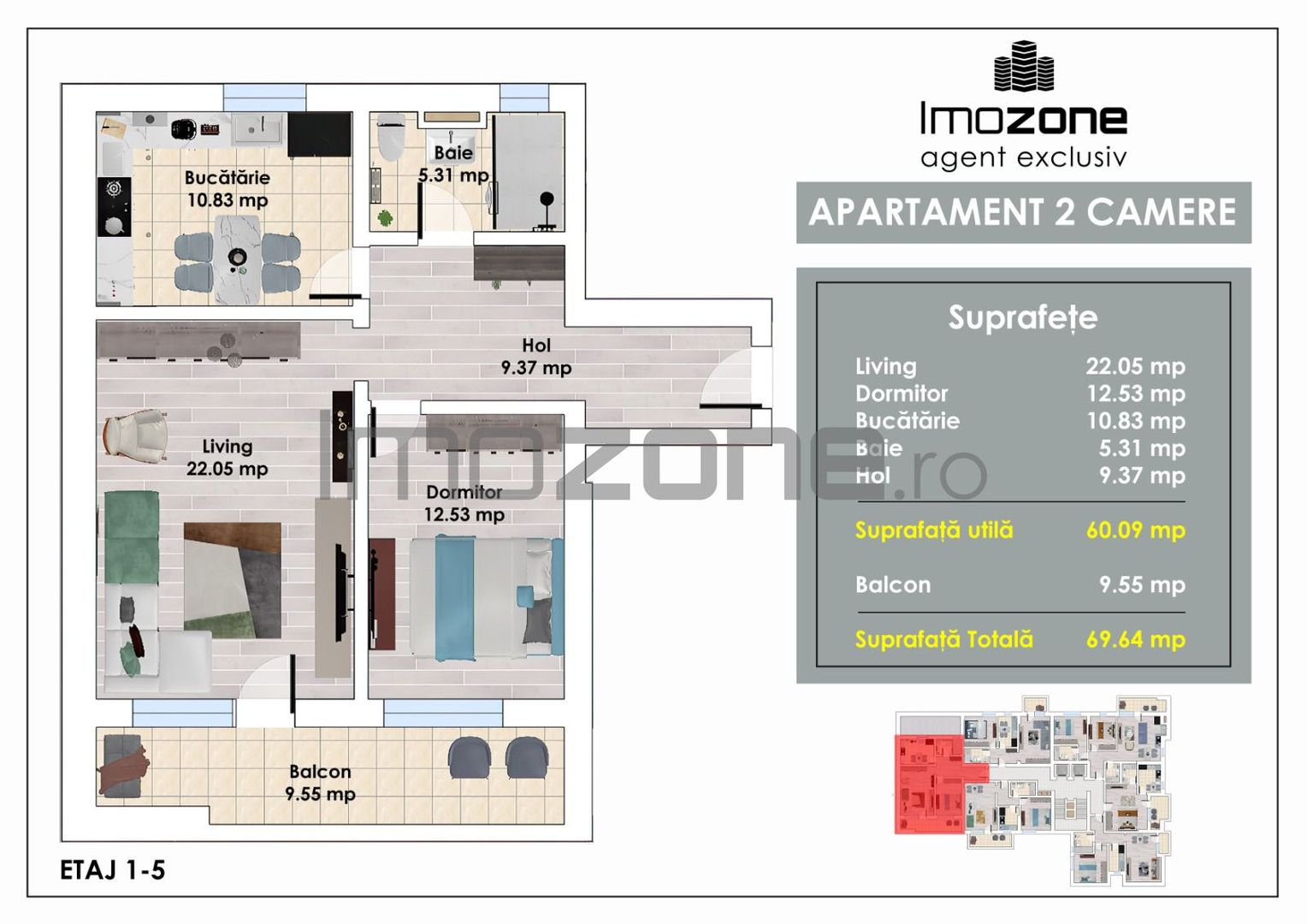 2 Camere | la 5 min de Autogara Militari | 70 mp | Bloc Nou | Comision 0% - Poză 1