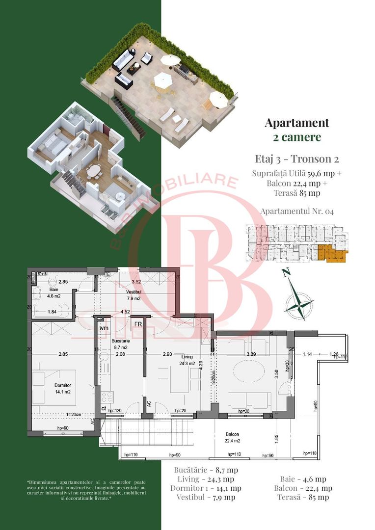 Apartament 2 camere | Rooftop Privat | Pallady Metrou Teclu - Schiță 2