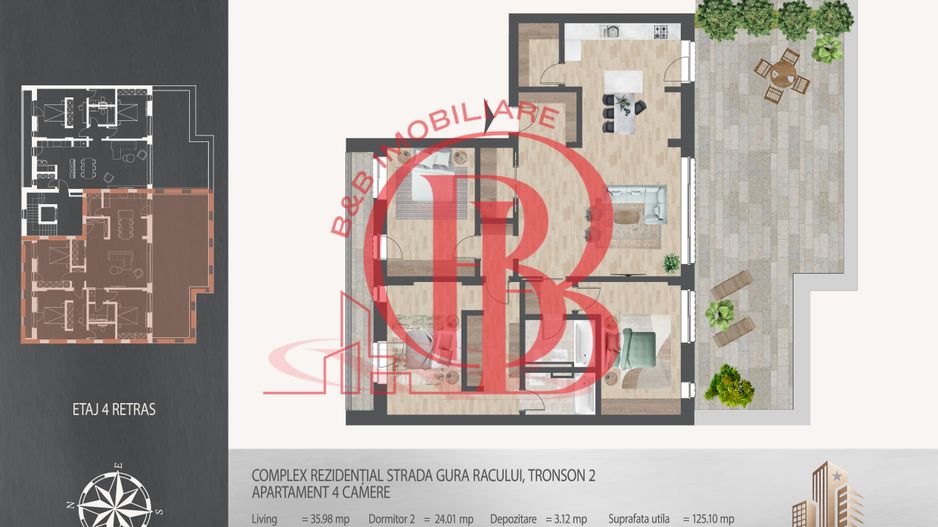 4 camere cu terasa 700 metri de  Metrou Nicolae Teclu - Schiță 12