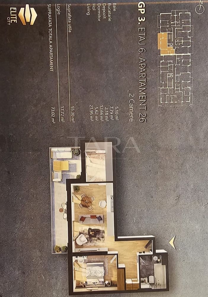 Apartament premium cu 2 camere, 73 mp, etaj 6, construcție 2025. - Poză 6