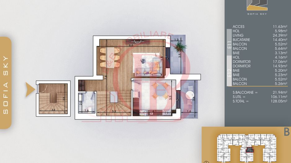 Duplex 3 camere Bucatarie 14mp Mutare Rapida 7min Metrou - Schiță 2