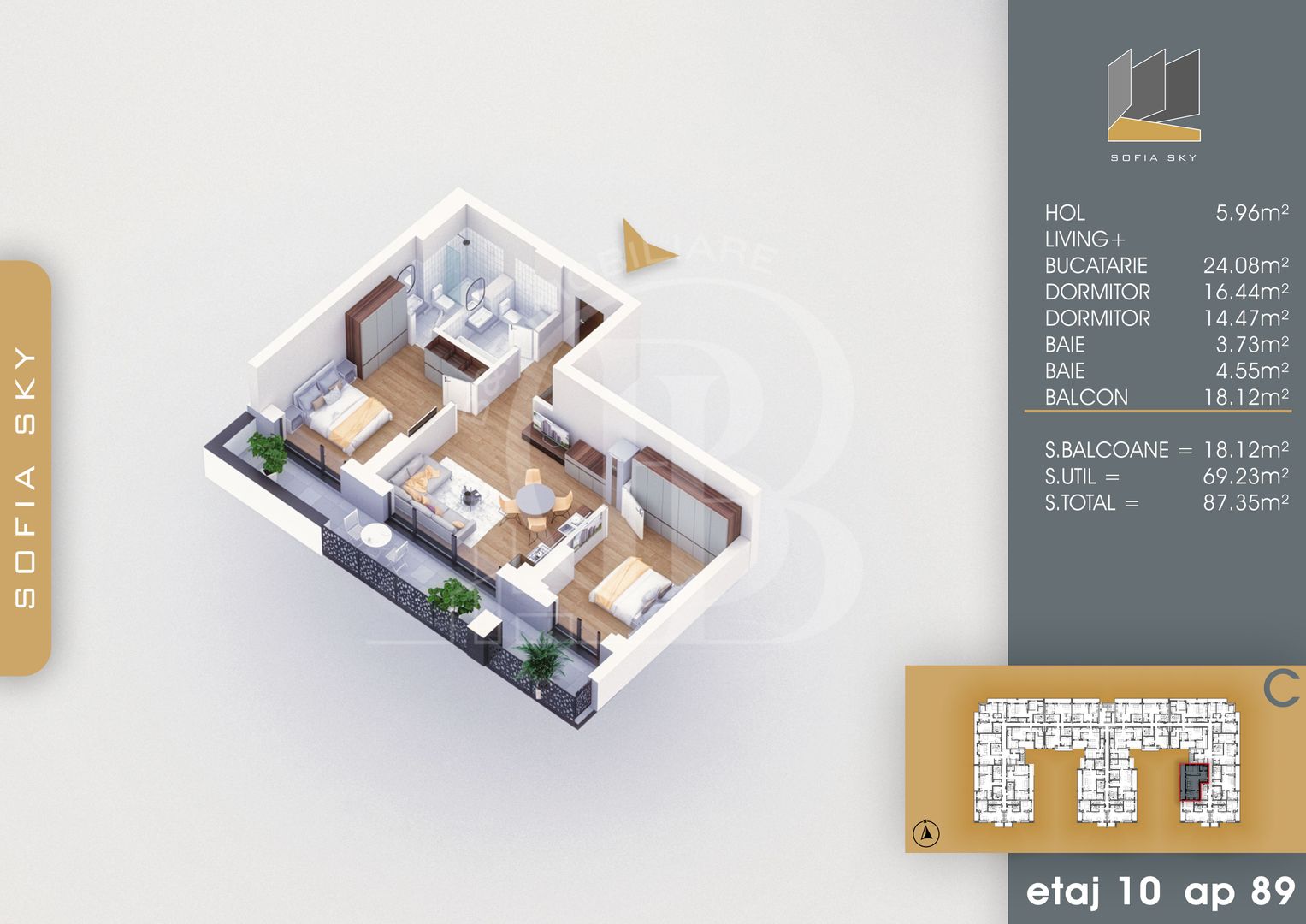 Apartament 3 camere cu 2 bai Finalizat 7 min Metrou Teclu - Schiță 3