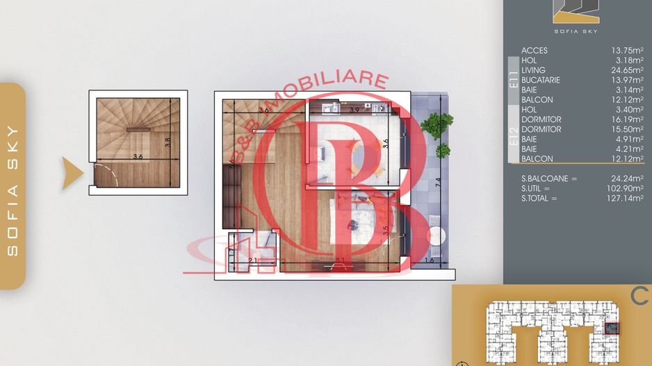 Apartament 3 camere mari cu scara interioara | 7min metrou Teclu - Schiță 3