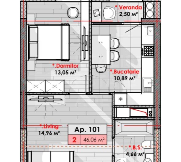 Vânzare, apartament, 2 camere, str. Calea Moșilor, Râșcani - Schiță 2